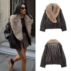 Women's Stylish And Elegant Faux Fur-Decorated Leather Jacket